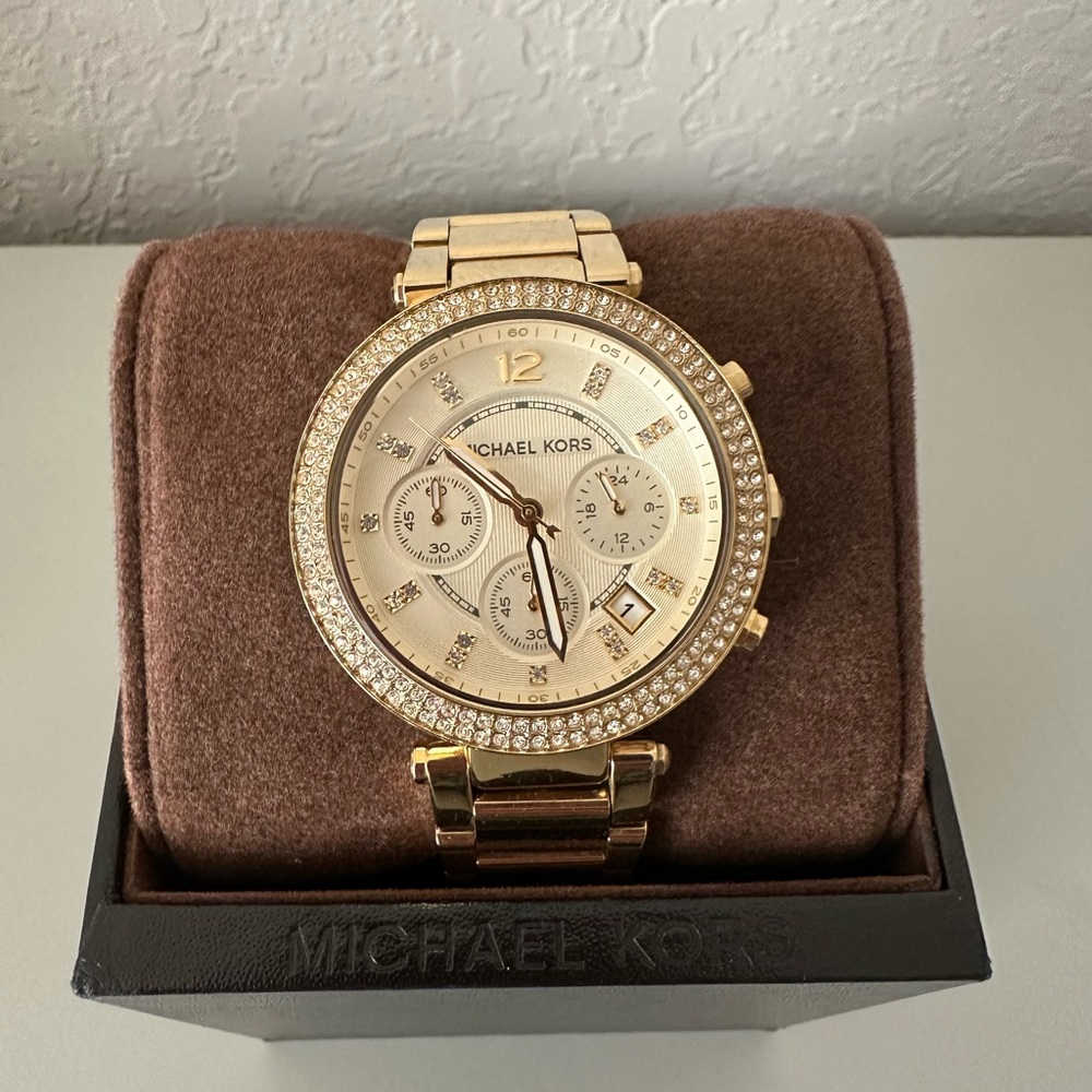 Michael Kors Gold Chronograph Watch with Crystal Details